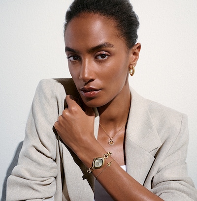 Shop Ladies BOSS Watches on Goldsmiths. Image of female model wearing watch. image