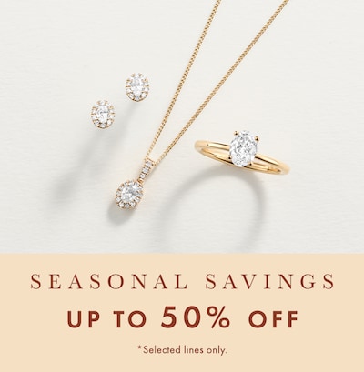 Image of yellow gold necklaces earrings and ring in terracotta coloured bowl. Tap to shop all seasonal savings up to 50% off on selected lines image