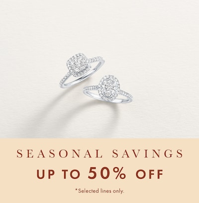 Image of diamond engagement rings. Tap to shop all up to 50% off engagement rings on selected lines image