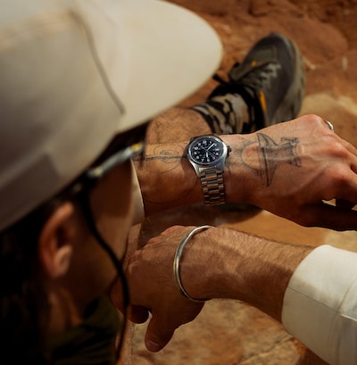 Image of a man wearing Hamilton Khakhi Field watch image